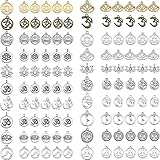 120 Pieces 20 styles Chakra Flower Charms Spiritual Craft Charms Flower Antique Charms Gold Sliver...