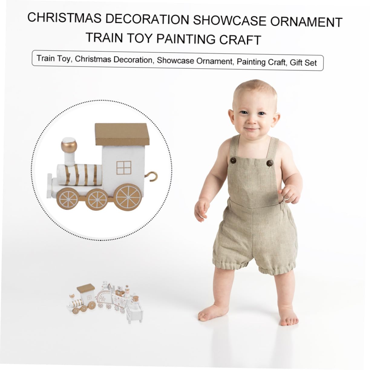 Hohopeti 4 Stück Teiliges Holz Weihnachtszug Dekorationsset Langlebige Miniatur Eisenbahn mit Lebendigem Design als Christbaumschmuck und für Tisch und Regal Dekoration