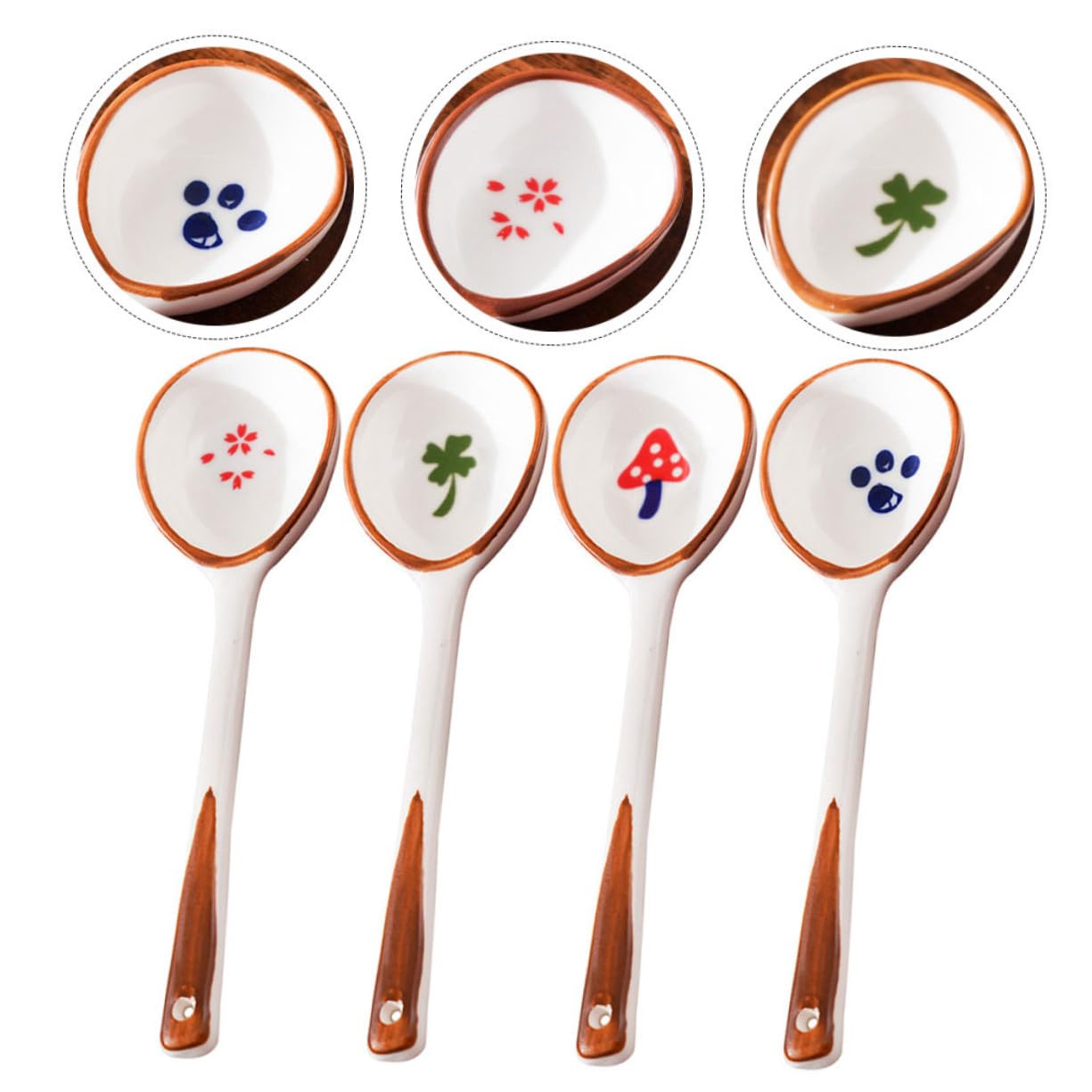 TOYANDONA Keramik Löffelset Kinder Suppenlöffel mit Langem Griff Lebensmittelecht Buntes 8 Stück Essbesteck für Brei Dessert Alltag und Picknick