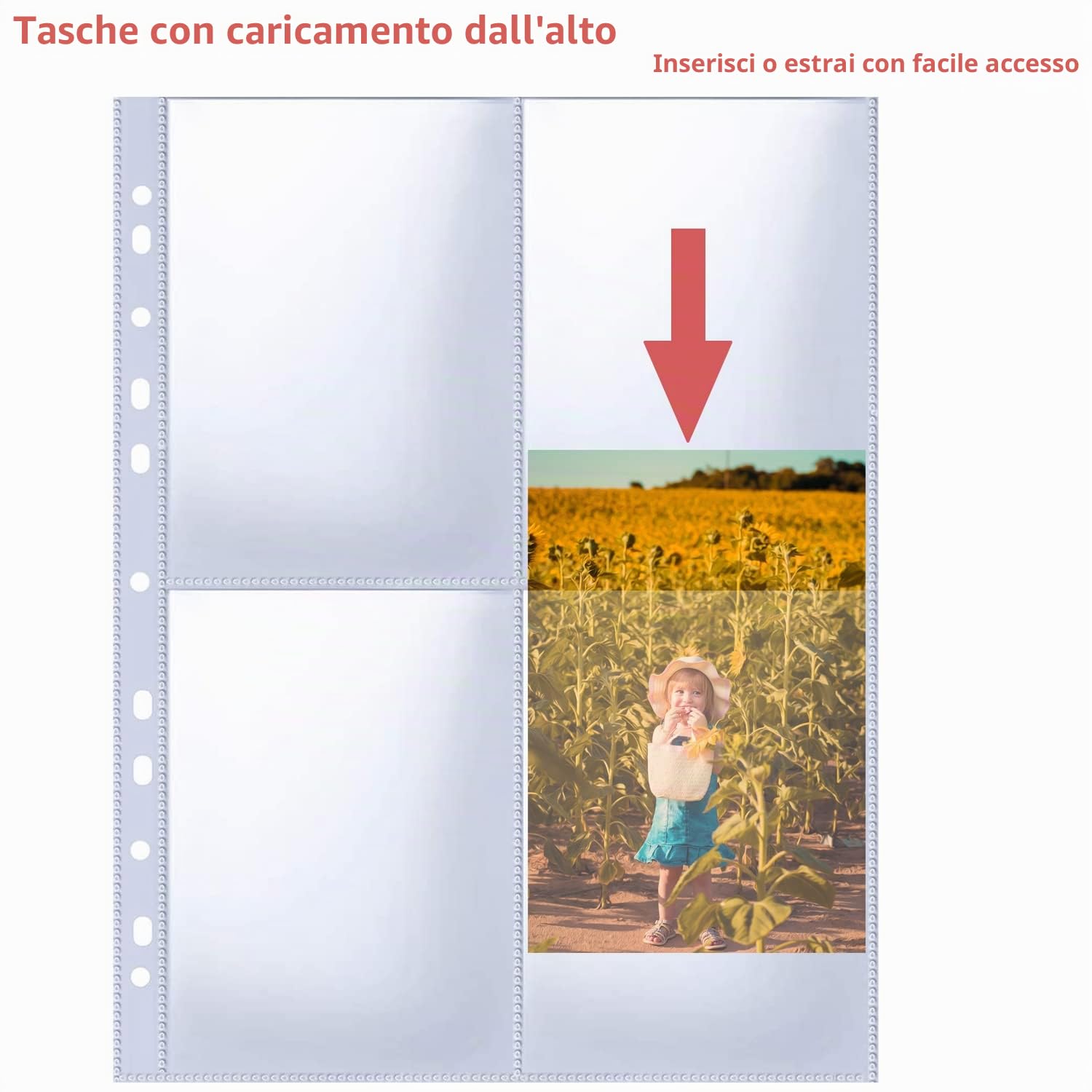 A4 Foto Maniche per Raccoglitore ad Anelli, Guaine Trasparenti per Cartoline, 4 Scomparti, Proteggi Pagine Fotografiche (109x153 mm), 240 Pezzi