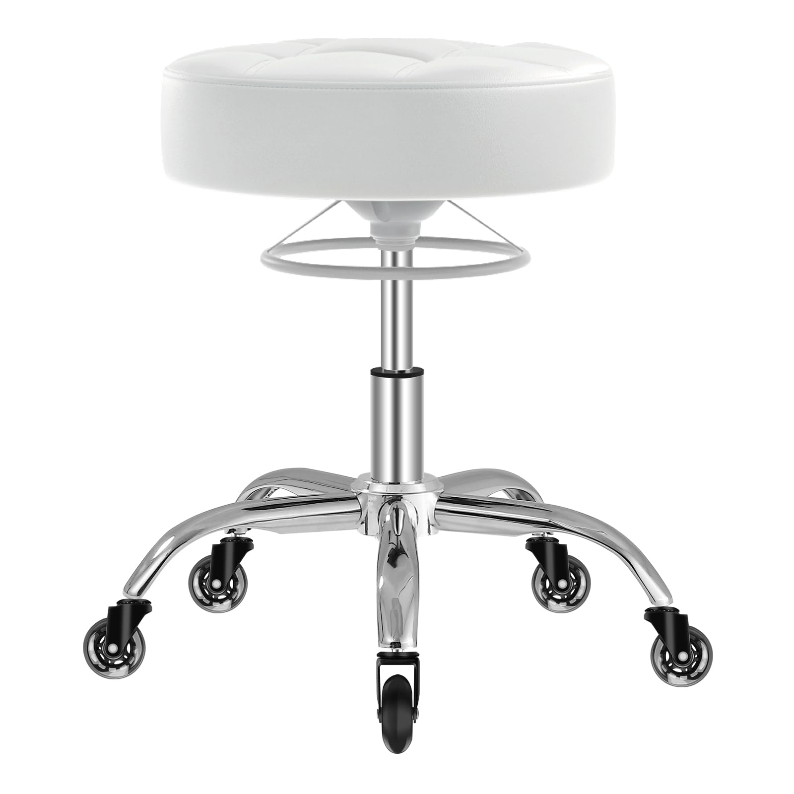 YEEZEE Rolling Stool Heavy Duty 400lbs: No Squeak, No Tip, White