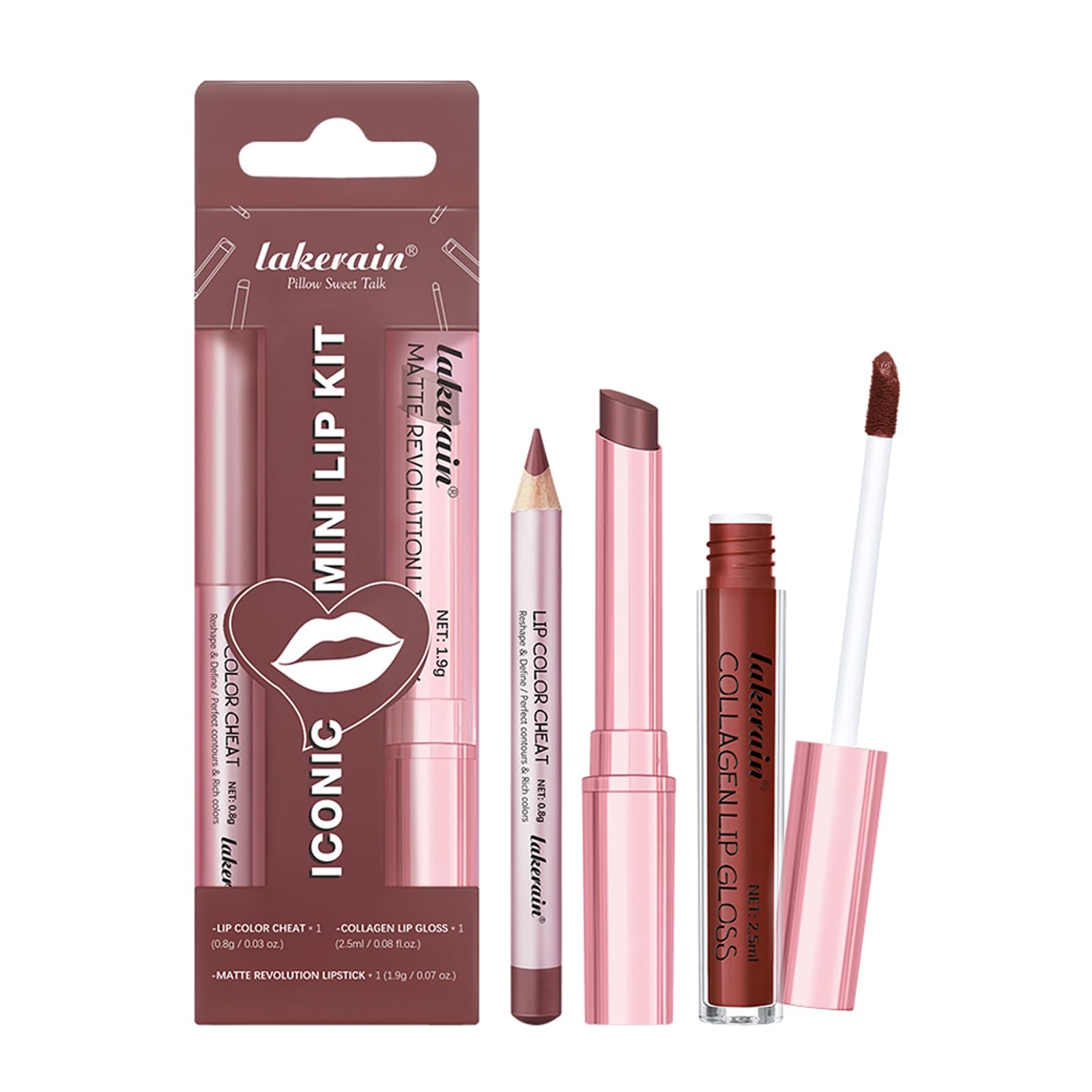 3PCS Matte Liquid Lipstick Lip Balm & Lip Liner Lip Kit, Hydrating Tinted Pink Lip Balm