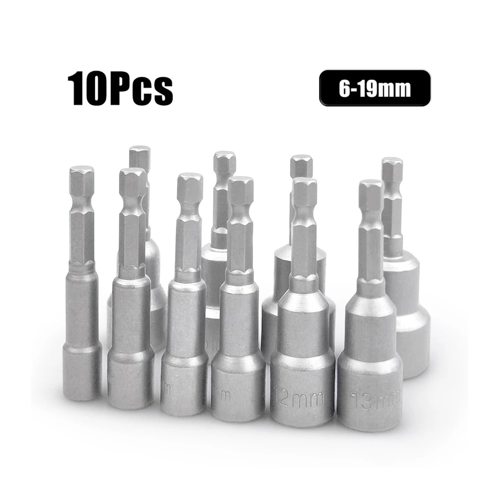 10Pcs 6-19mm Power Nut Driver Set For Impact Drill Socket Wrench Setters 1/4inch Hex Shank