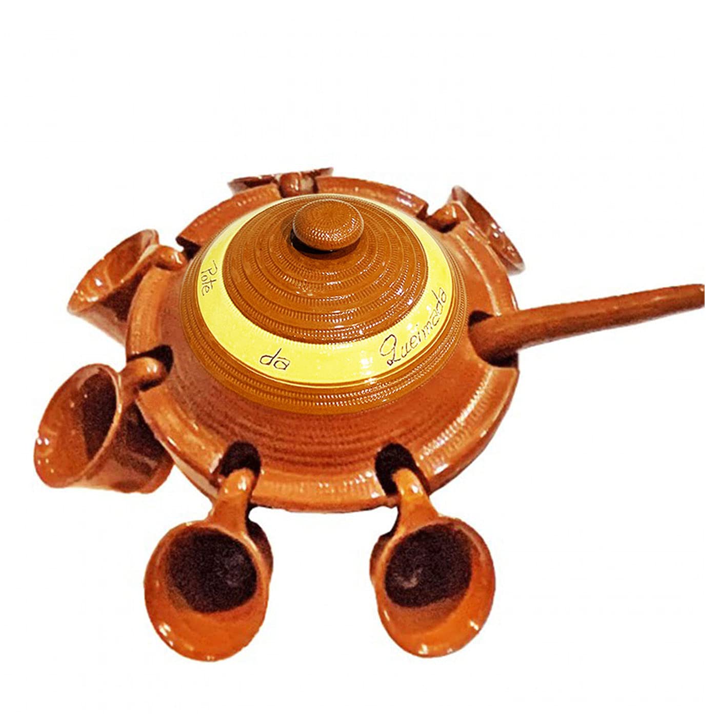Tradineur - Juego de queimada de Barro con Tapa 6 Tazas y cucharón, artesanía gallega Tradicional, Fabricado a Mano, marrón, Ideal para Celebraciones, Fiestas