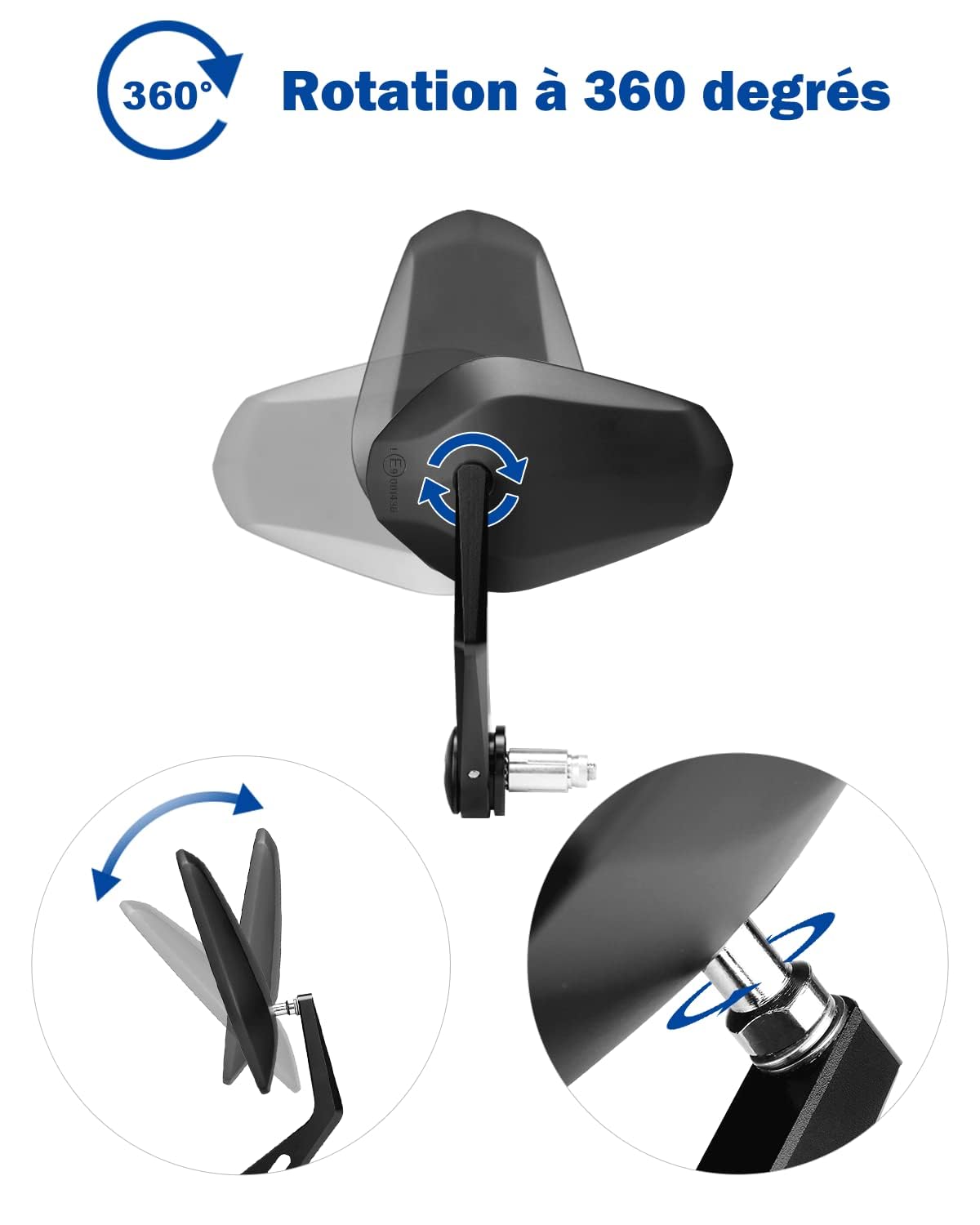 KEMIMOTO E9 Rétroviseurs Moto de Guidon, Lot de 2 Rétroviseurs Latéraux Moto Universel avec E-mark 7/8" 22m Embouts de Guidon