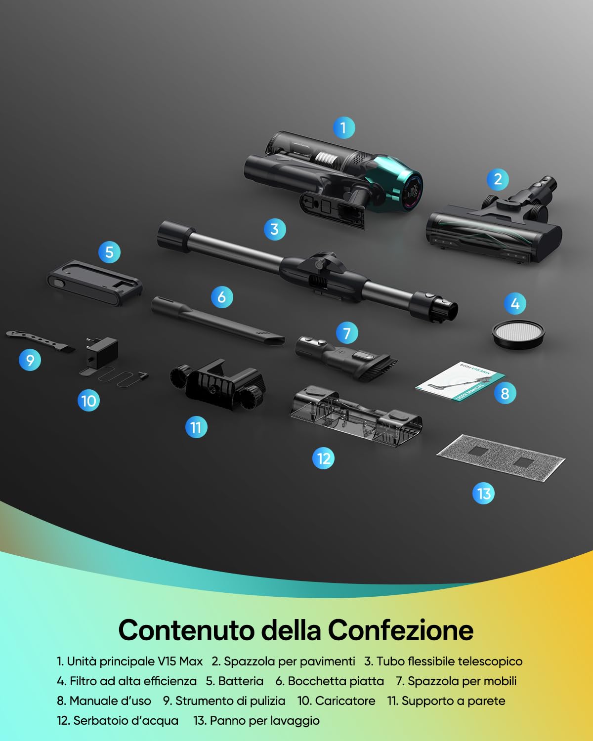 Vexilar Aspirapolvere Senza Fili Potente 65000Pa/ 60Min, V15Max Aspirapolvere Lavapavimenti,Antigroviglio,Ultraleggero,Scopa Elettrica Senza Fili Aspirapolvere Senza Sacco per Pavimenti/Tappeti,Nero