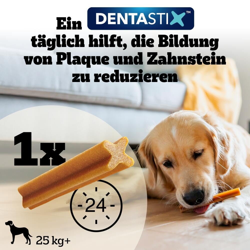 Pedigree DentaStix Hundesnack für große Hunde (25kg+), Zahnpflege-Snack mit Huhn und Rind, 4 Packungen je 28 Stück (4 x 1.08 kg)