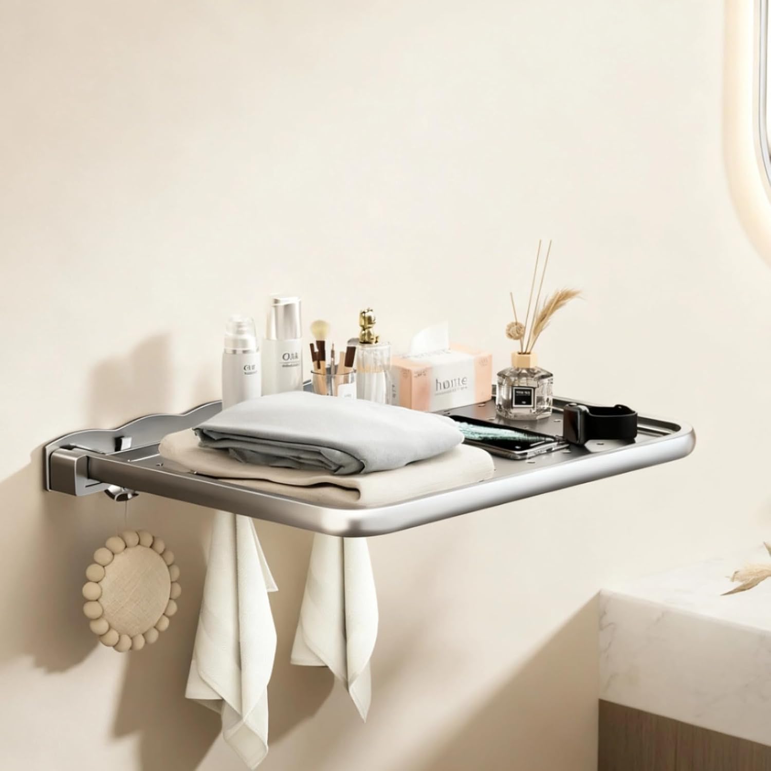 Folding Wall Mounted Shelf, Aluminum, Clothes Drying Rack, No Punching, Rustproof, 15.7 x 12.4 in