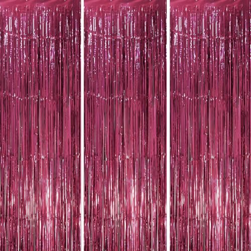 Voircoloria 3 Pack 3.3 x 8.2 ft Burgundy Foil Fringe Backdrop Curtains, Tinsel Streamers Party Decorations, Fringe Backdrop, Door Shimmer for Graduation, 70s, 80s, 90s Party