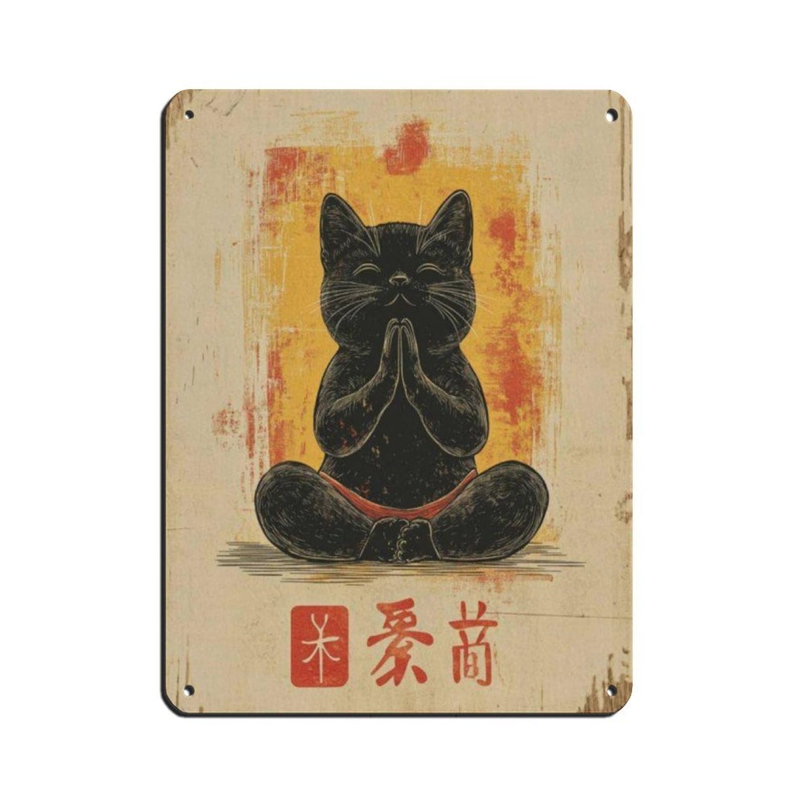 Meditation Cat Poster, Tin Sign Vintage Metal Pub Club Cafe Bar Home Wall Art Decoration Poster Retro 12x16inch(30x40cm)