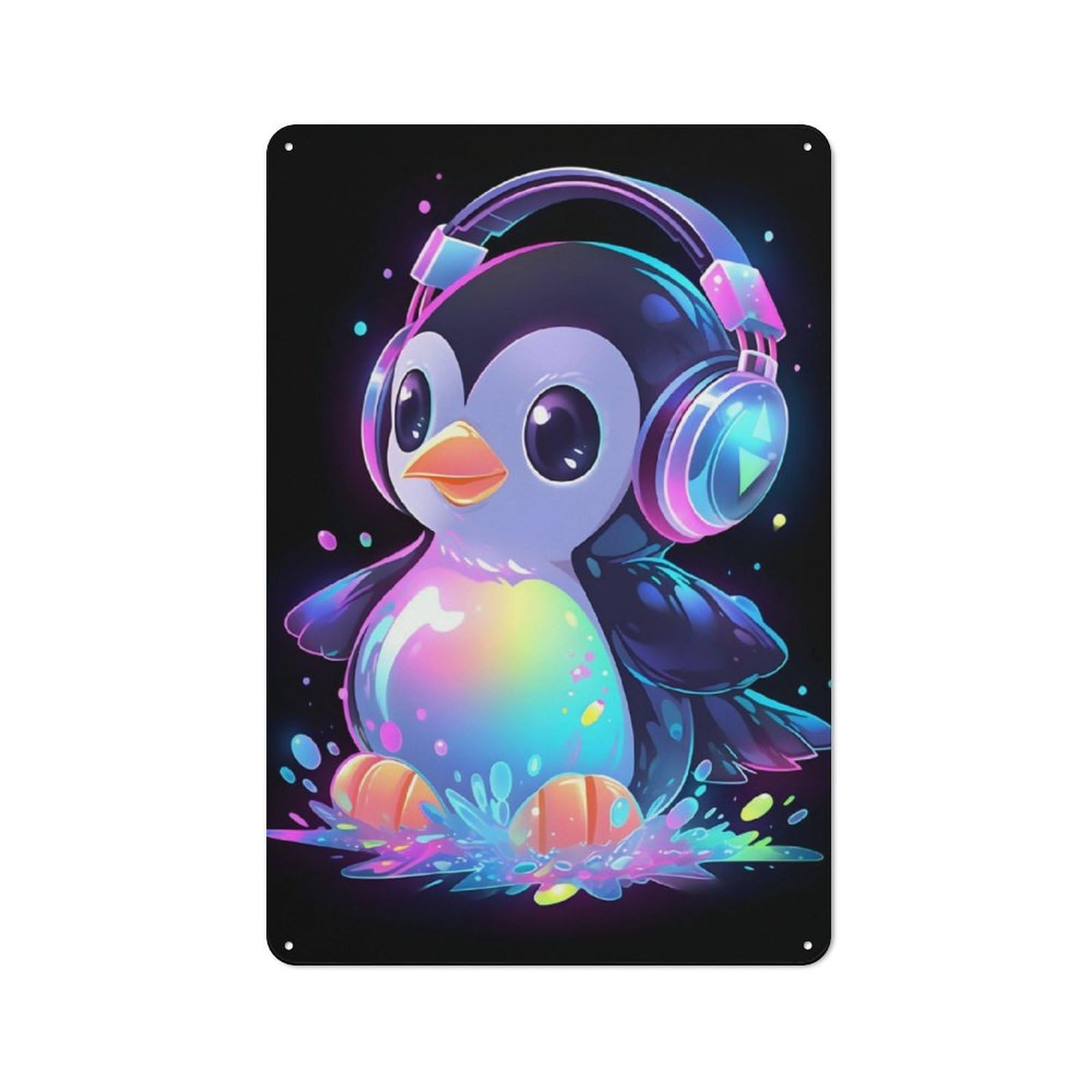 Junmoney Bubbly Penguin Music Bistro Style Decorative Metal Plaque 30X20cm, Bistro Wall Plaque For Tea Room, Shop Wall Or Breakfast Area