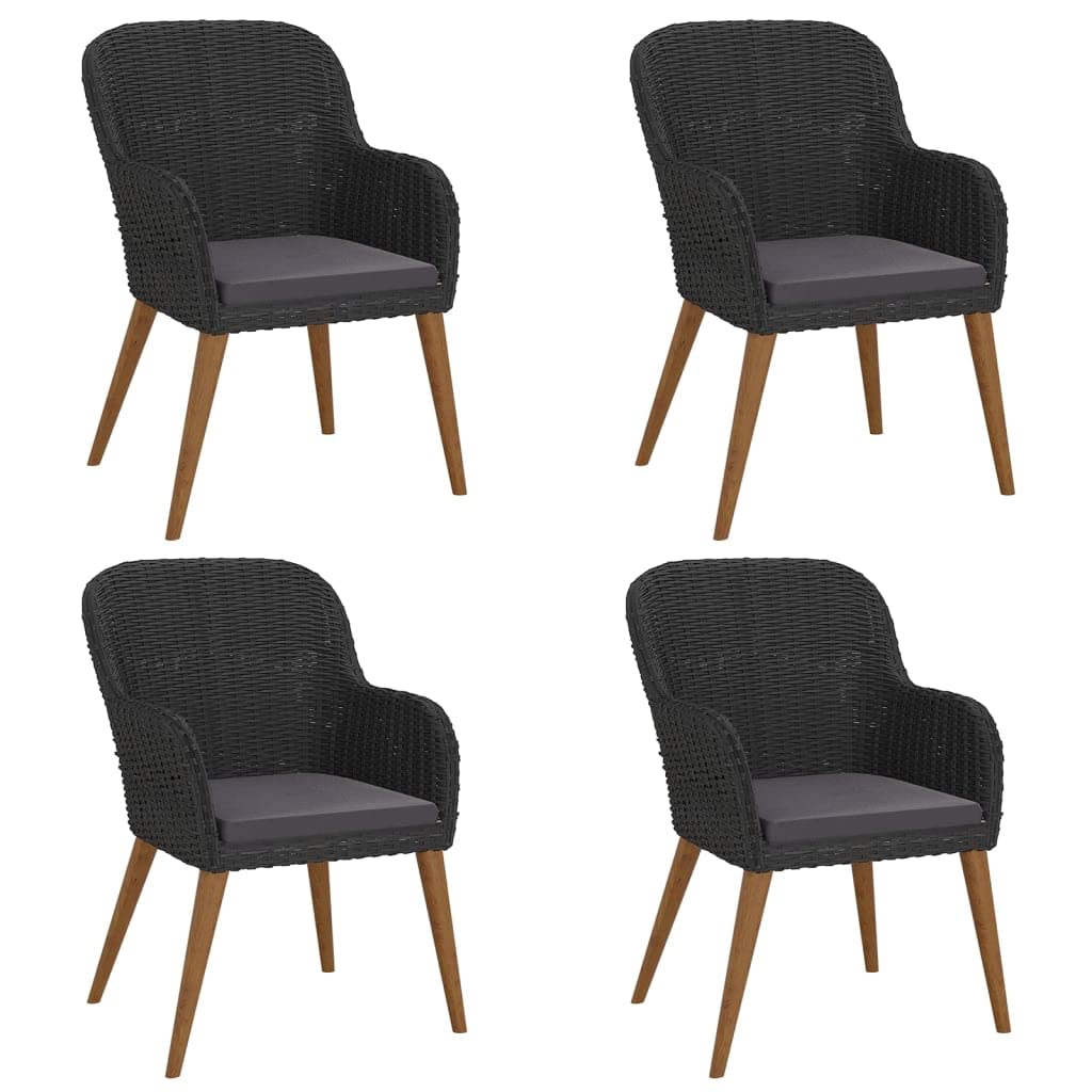 Set di mobili da giardino da 5 pezzi, colore nero, 160 cm, in legno di acacia e polyrattan, con cuscini imbottiti, design moderno, robusto, per balcone, terrazza e giardino