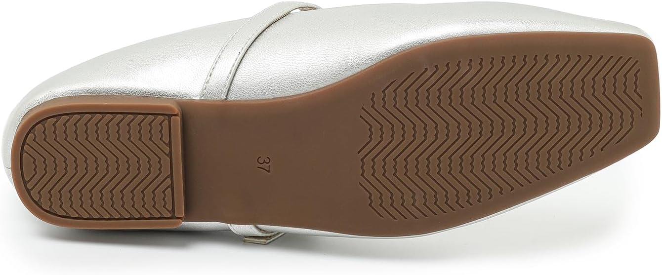 Women's Square Toe Mary Jane Ballet Flats Shoes with Adjustable Strap, Slip On Comfortable Work Flats, Soft Leather Dressy Shoes - Image 6