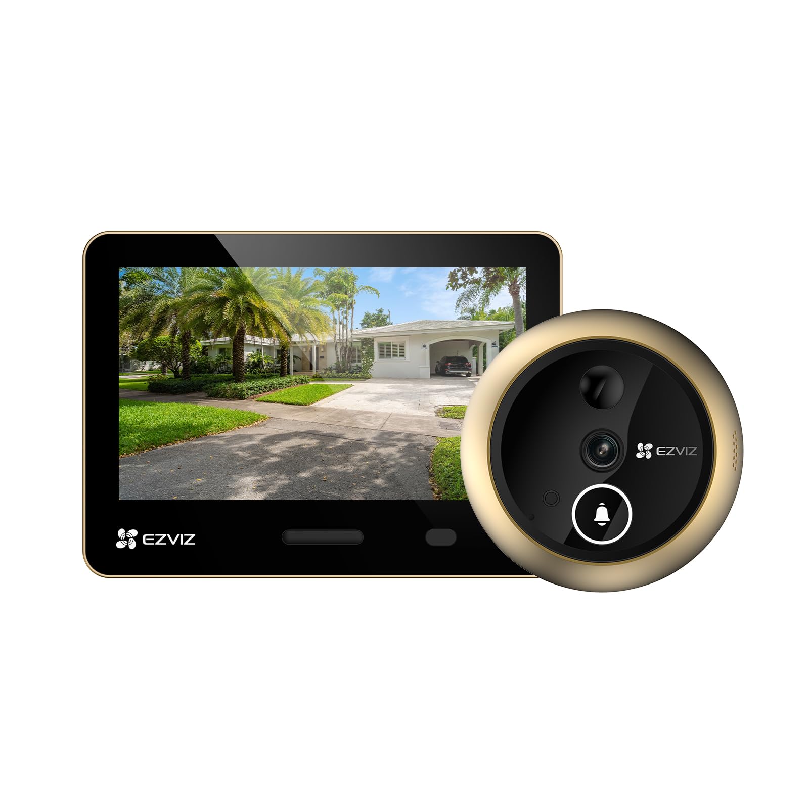 EZVIZ EP4 Spioncino Digitale WiFi 4K con Schermo Touch da 5,5", Batteria 7100mAh, Riconoscimento Facciale AI, Audio Bidirezionale, Visione Notturna, Rilevamento PIR, Supporta MicroSD 512GB, Oro