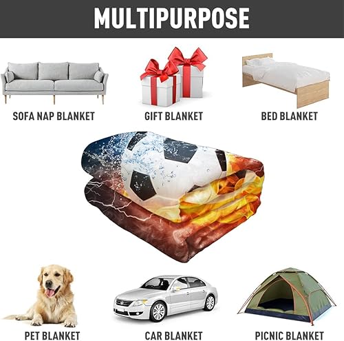 Miniatura 6 de HommomH Manta de 60 x 80 pulgadas, cómoda, acogedora, suave, cálida, de un lado, de fuego, de fútbol