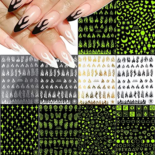 Nail Tape for Nail Art Stickers Decals,3D Self-Adhesive Glow in the Dark Butterfly Star Moon Flame Heart Nail Art Design