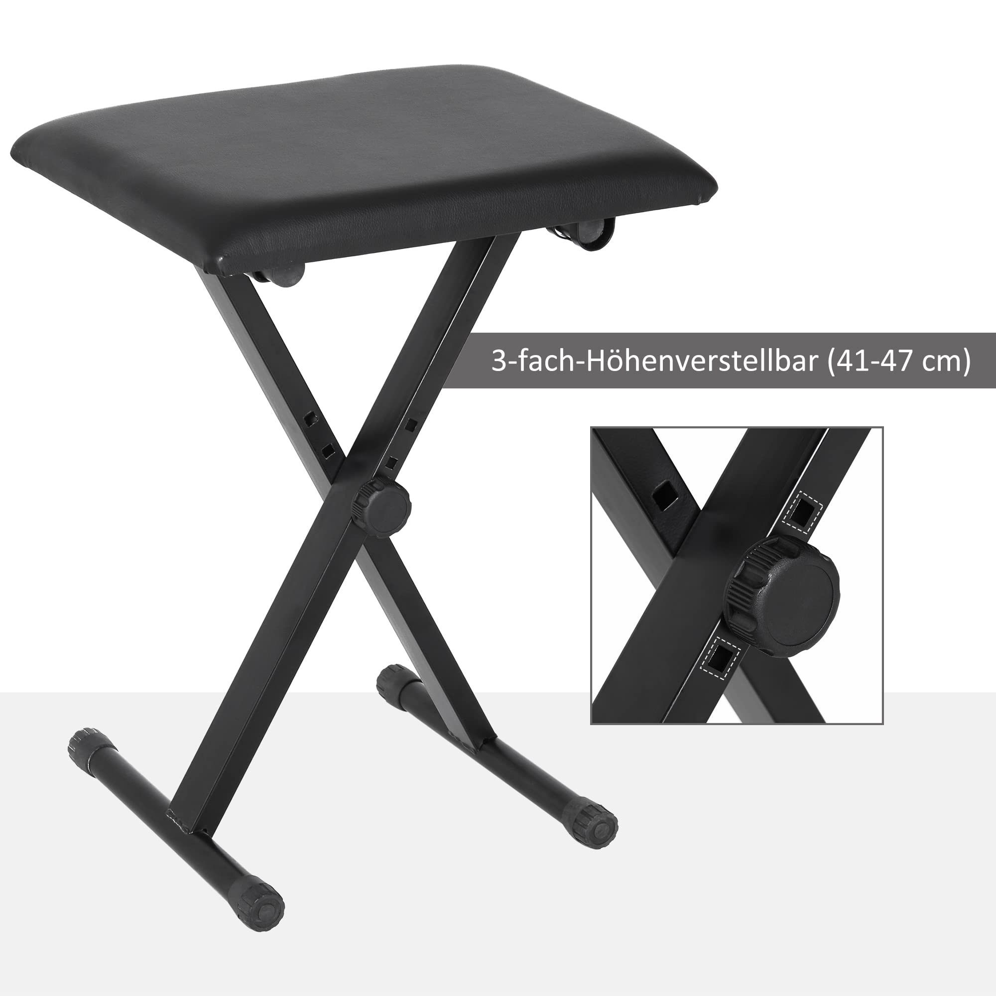 HOMCOM Klavierhocker Höhenverstellbar Klavierbank, X-förmiger Pianobank mit Kunstleder Kissen Klappbare Klavierstuhl für Piano Keyboard 39 x 29 x 37-47 cm Schwarz