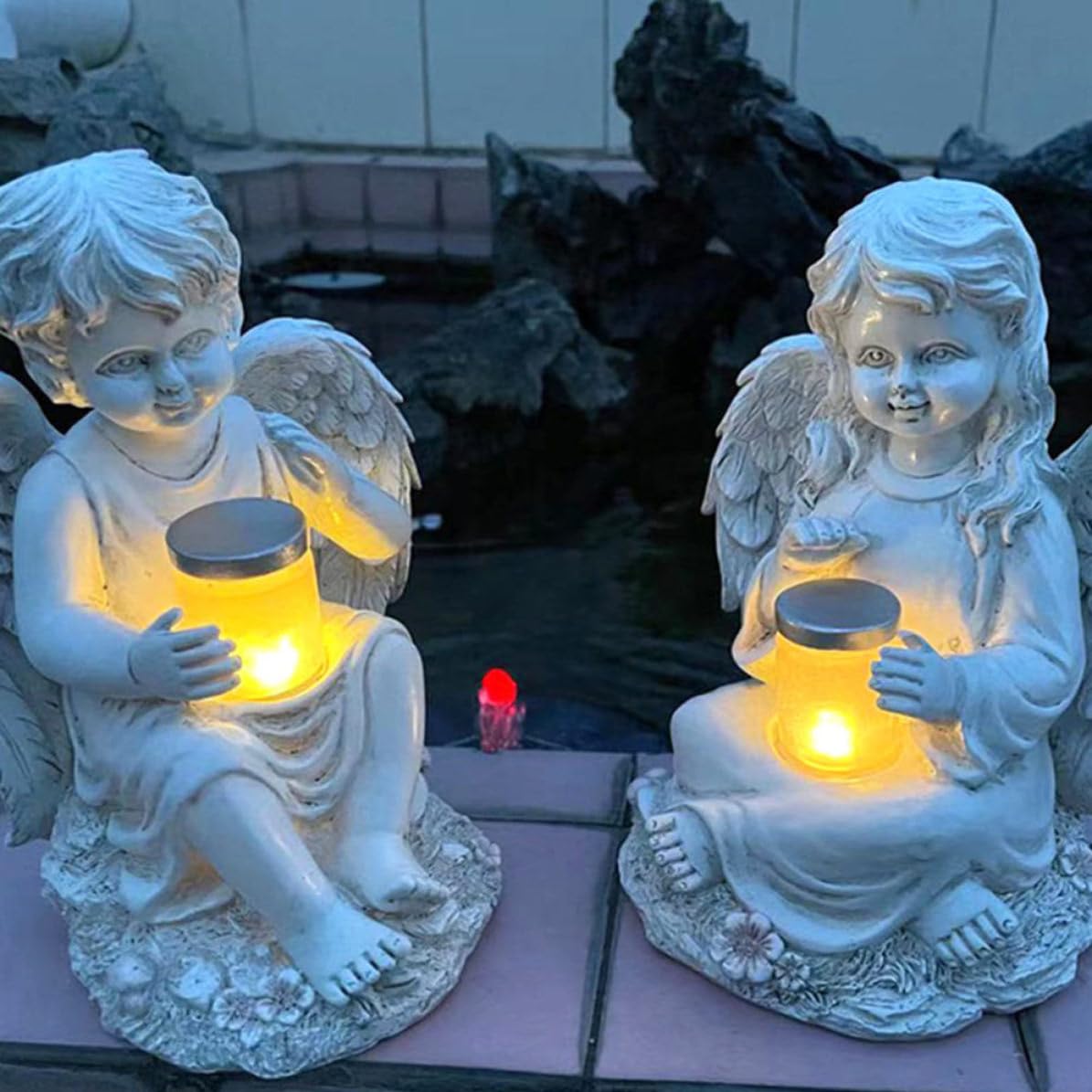 HEMOTON Statua Angelo Solare in Resina, Decorazione Creativa per Esterni