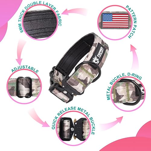 Miniatura 4 de TSPRO Collar de perro de camuflaje de alta calidad con parche de bandera de Estados Unidos, collar grueso para perro ajustable, resistente y de