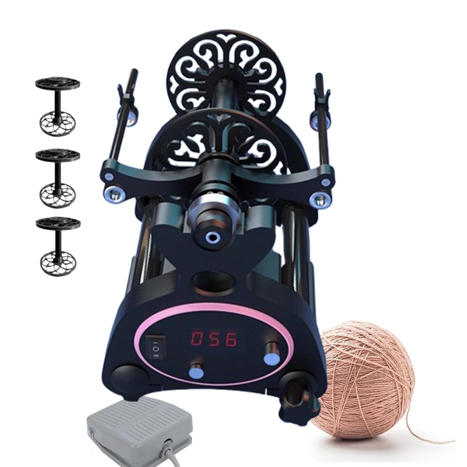 oiakus Electric Spinning Wheel, Digital Display Spinning Yarn Winding Machine, Mini Wool Spinner,Forward and Reverse Switching, for Yarn Weaving, Max Speed 800RPM