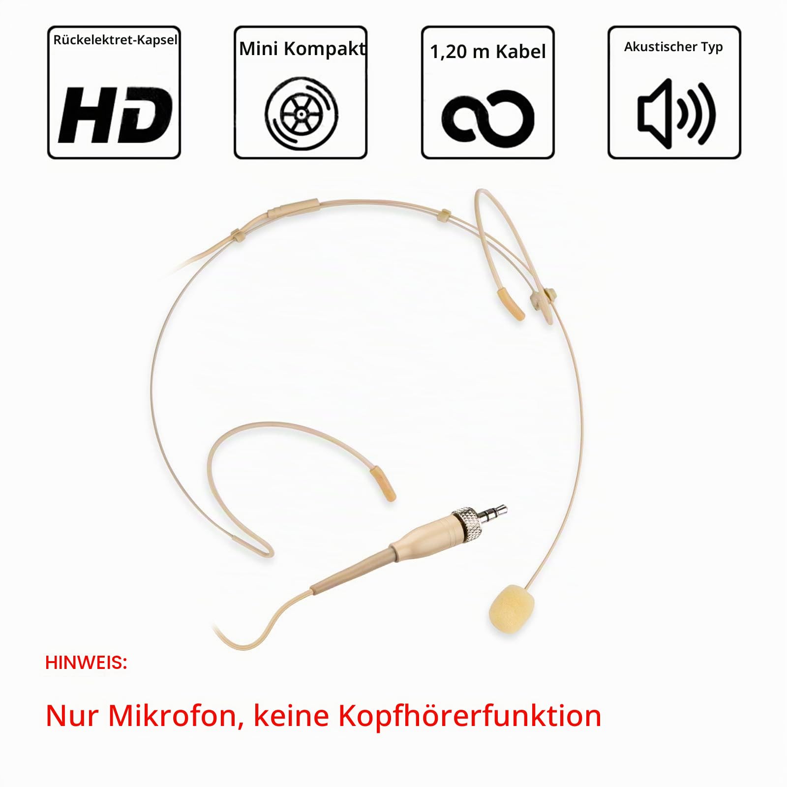 Headset Mikrofon Stirnband mic für Sennheiser kabellos Bodypack Transmitter Taschensender - Ideal für Vorträge, Theater, Podcasts - 3,5 mm Schraubverschluss Stecker