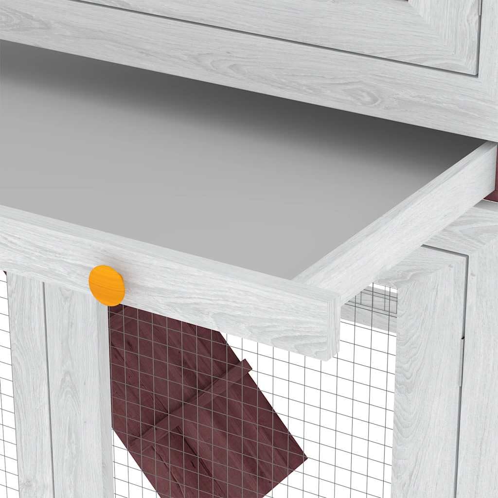 Kaninchenstall 2 Etagen Holz Hasenstall Kleintierstall für draußen mit Rampe und ausziehbarer Wanne Kleintierkäfig für Zwergkaninchen Braun Weiß 130x68x105 cm