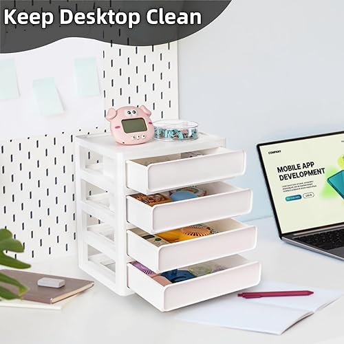 Miniatura 6 de Organizador de escritorio con 4 cajones, unidad de almacenamiento de plástico para escritorio, contenedor pequeño para encimera, maquillaje,