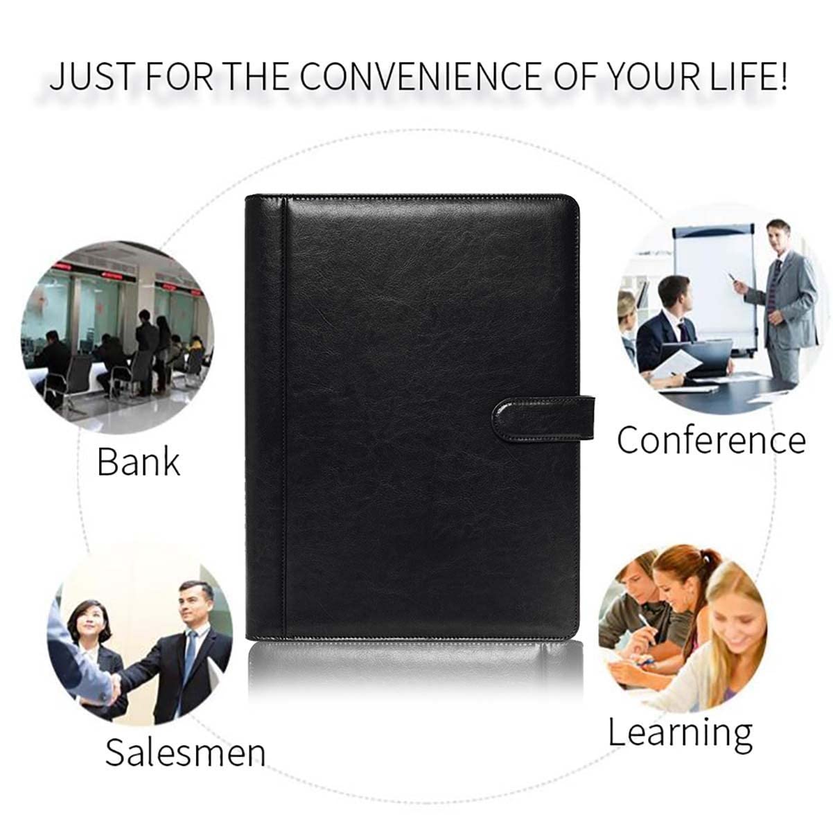 Organizador de Carpetas Padfolio Carpeta de 4 Anillas Carpeta de Cuero de PU Entrevista de Negocios Organizador de Documentos con Funda for Recibos y Tarjetero(Brown,12 bit Calculator)