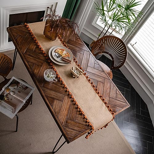 Farmhouse Table Runner Cotton Linen Table Decoration for Holiday Party Farmhouse Table Runners Wedding and Dining Decorations Orange, 30 x 240 cm - Image 5