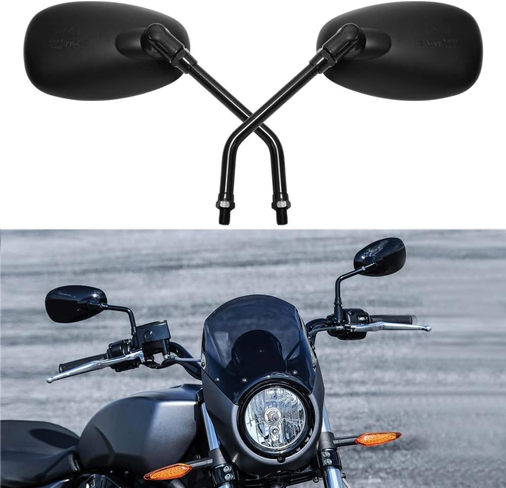 DREAMIZER 10mm Black Motorcycle Mirror Compatible with Boulevard C90 SV650S Vegas Intruder M1800R Rebel VTX 1300 1800 Vulcan VN 500 800 1500 1600 Cruiser Street Bike(Oval-Black)