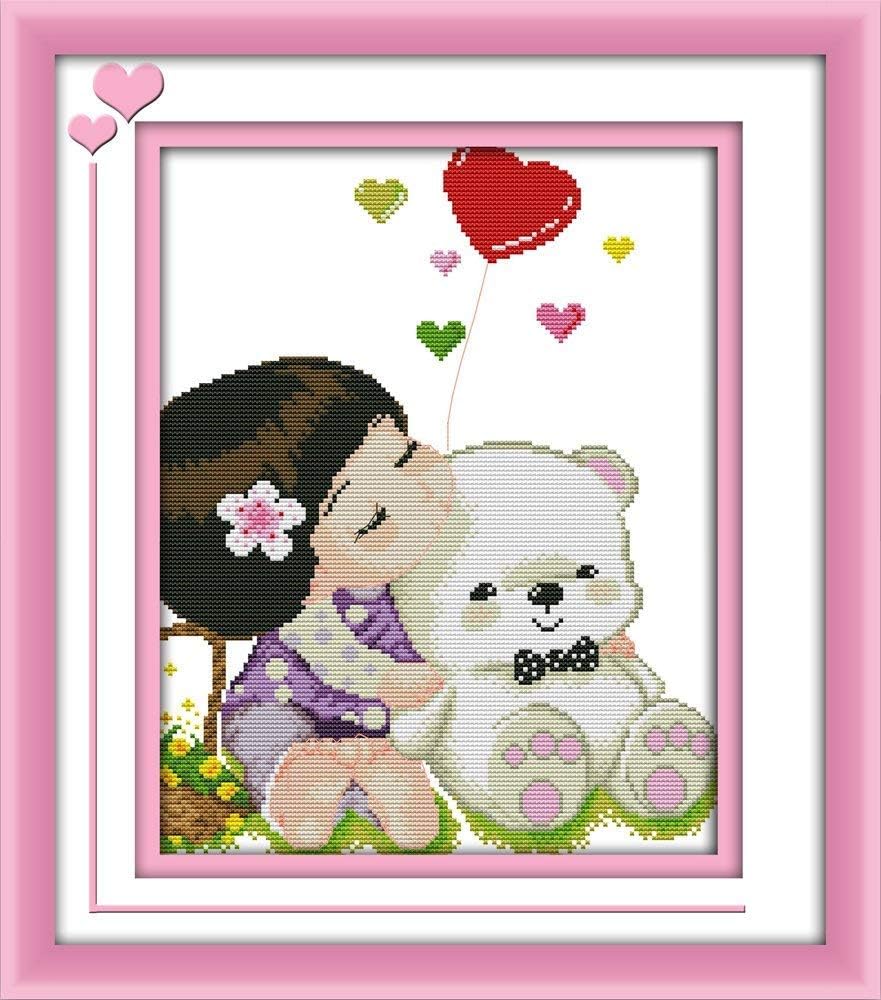 Happy Forever Cross Stitch Kits 11CT Stamped Patterns for Kids and Adults, Preprinted Embroidery kit for Beginner, Cute Little One (C703 Forest Angel, Size 17''x19'')