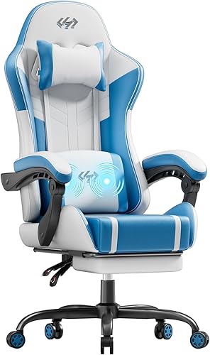 HLDIRECT Silla Gaming, Asiento Ergonómico para Videojuegos con Giro de 360 y Masaje Lumbar, Silla de Computadora Cojín de Cuero PU para Adultos Uso