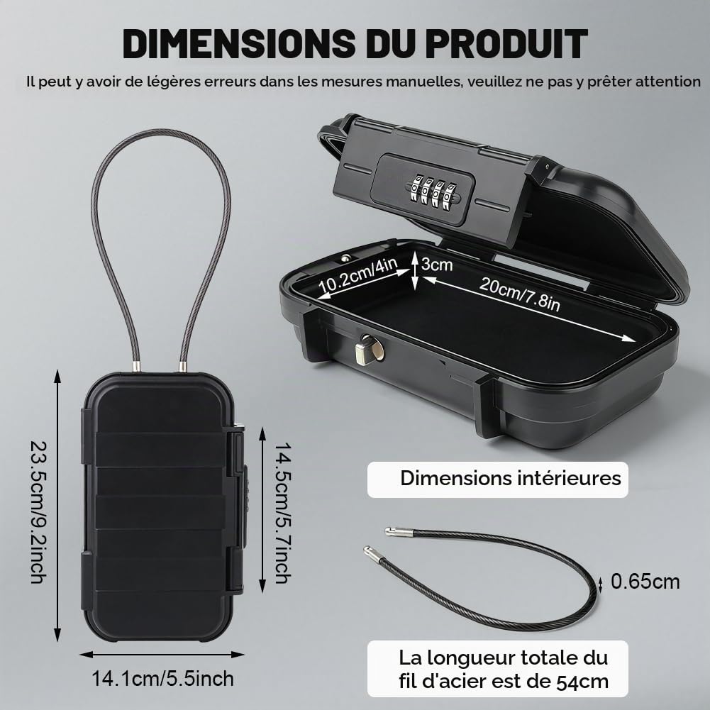 Coffre-fort portable, mini coffre-fort, code numérique à 4 chiffres, boîte de sécurité, avec câble de 6 mm amovible, coffre-fort de sécurité pour l'extérieur, coffre-fort de sécurité, coffre-fort de