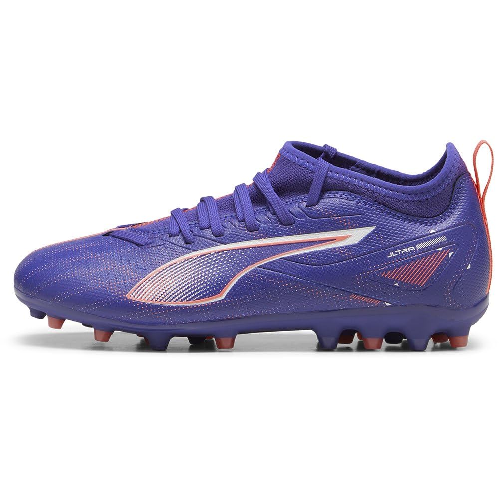 Puma Unisex Youth Ultra 5 Match MG JR Soccer Shoe, Lapis Lazuli-Puma White-Sunset Glow, 37 EU