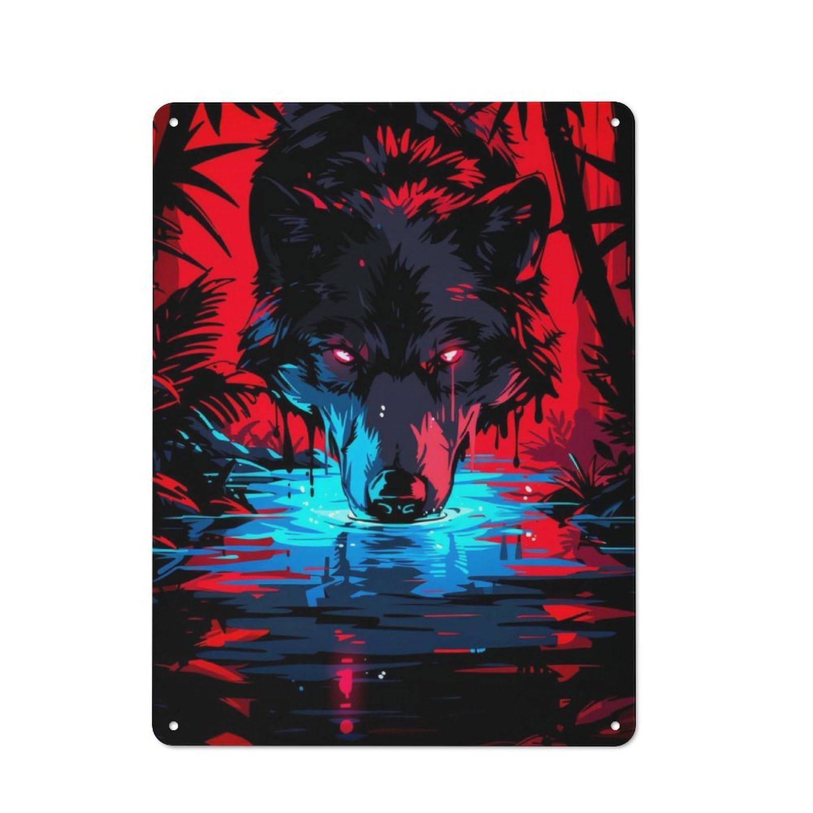 Junmoney Nightshade Wolf Tin Wall Plaque 40X30cm With For Hobby Room Or Studio, For Metal Sign Collectors, For Kitchen And Home Bar Decor