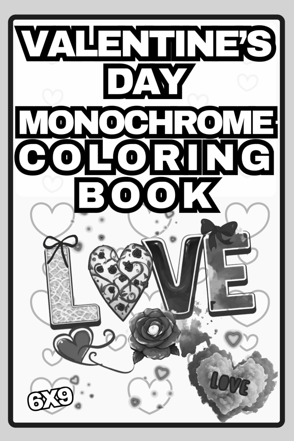 Valentine’s Day Monochrome Coloring Book: Black and White Valentine Patterns with Hearts, Flowers, Teddy Bears and Romantic Designs for Adults and Teens