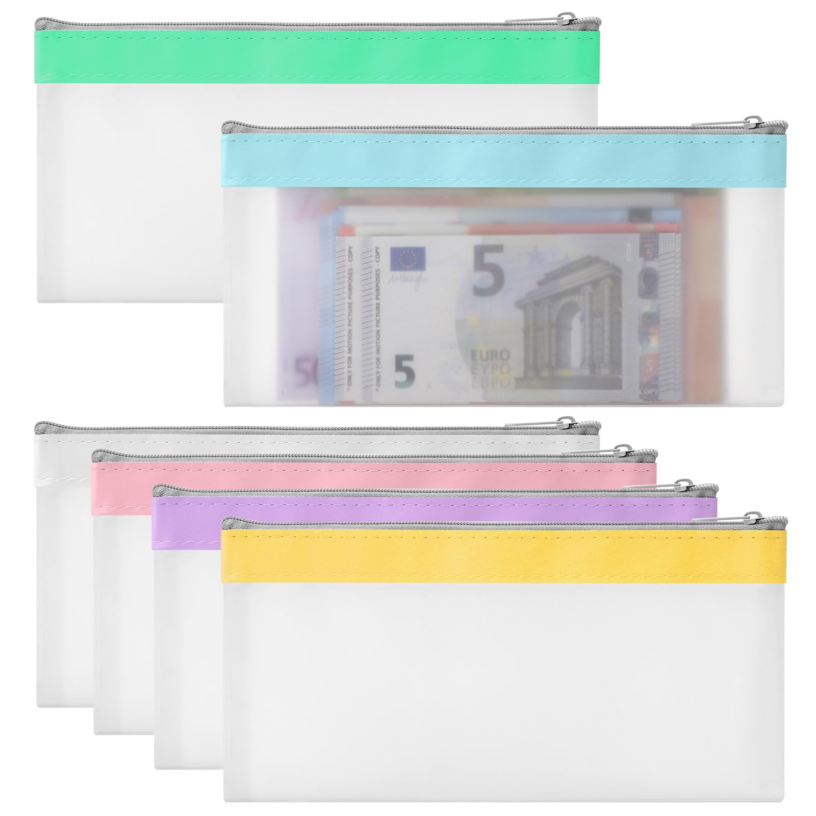 6 Piezas Bolsas de Dinero con Cremallera Bolsa de Dinero Sobres de Efectivo Bolsa de Banco Organizador de Dinero Transparente Organizador de Efectivo Multiusos para Cheques Recibos 19,3 x9,4 cm