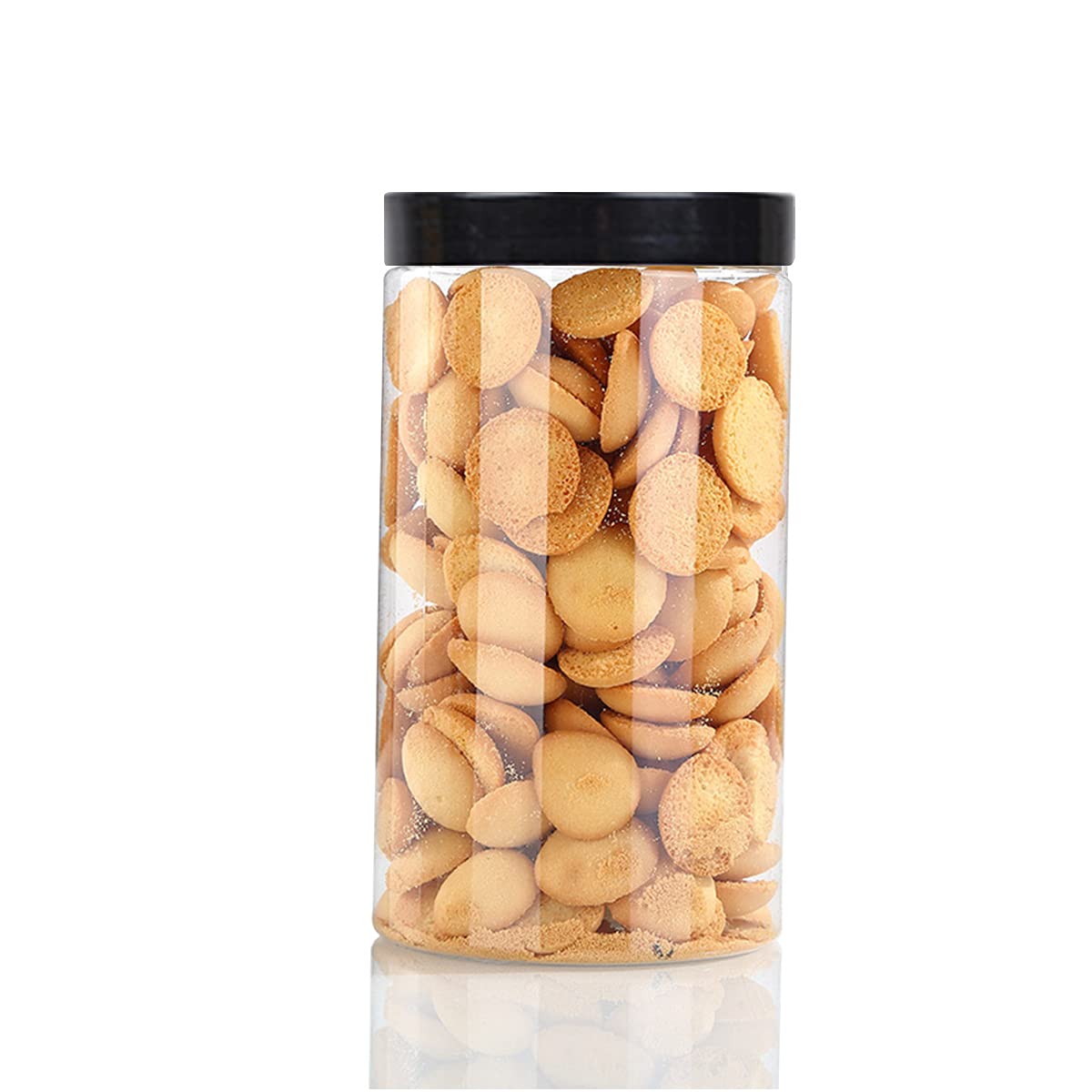 Barattoli in plastica trasparente da 1280 ml, con coperchi ed etichette neri lisci, bocca larga, senza BPA, barattoli in PET per casa e cucina, organizzazione e conservazione della dispensa