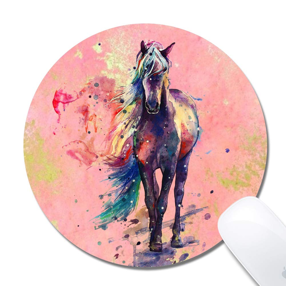 Mouse Pad for Laptop Round Watercolor Horse Pattern Thick Keyboard Mouse Mat Nonslip Nature Rubber for Gaming Office Working
