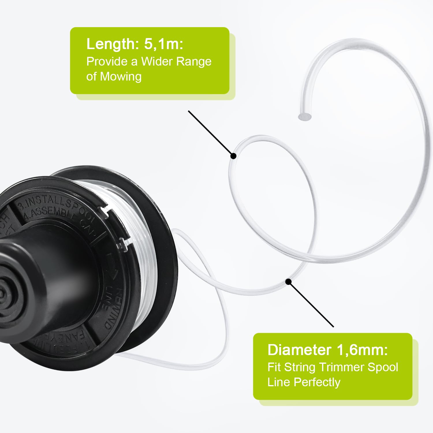Hilo Desbrozadora para Black y Decker Cortadora, 4 Carretes | Longitud 5,1 m, Diámetro 1,6 mm con Cubierta Y Resorte