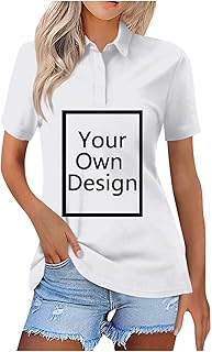 Camiseta personalizada para mujer – Camiseta de solapa de color liso con estampado frontal, personalizable, personalizable, con logotipo de texto fotográfico, diseño único, Blanco, M