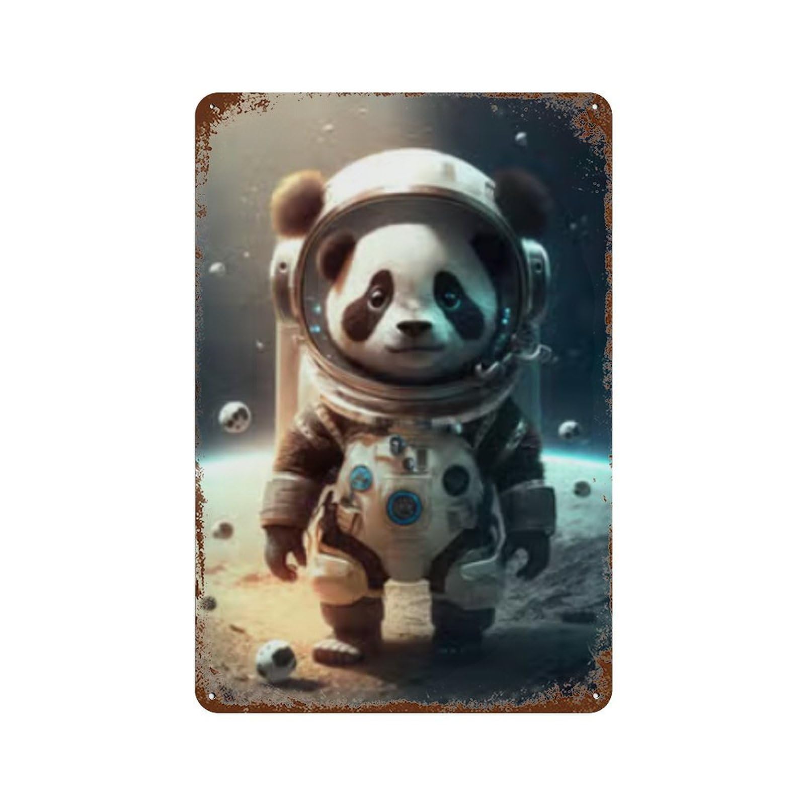 Astronaut Space Panda Rusty Metal Tin Sign 11.8"x7.9", for Pub, Kitchen And Man Cave Decor, Novelty Wall Decor