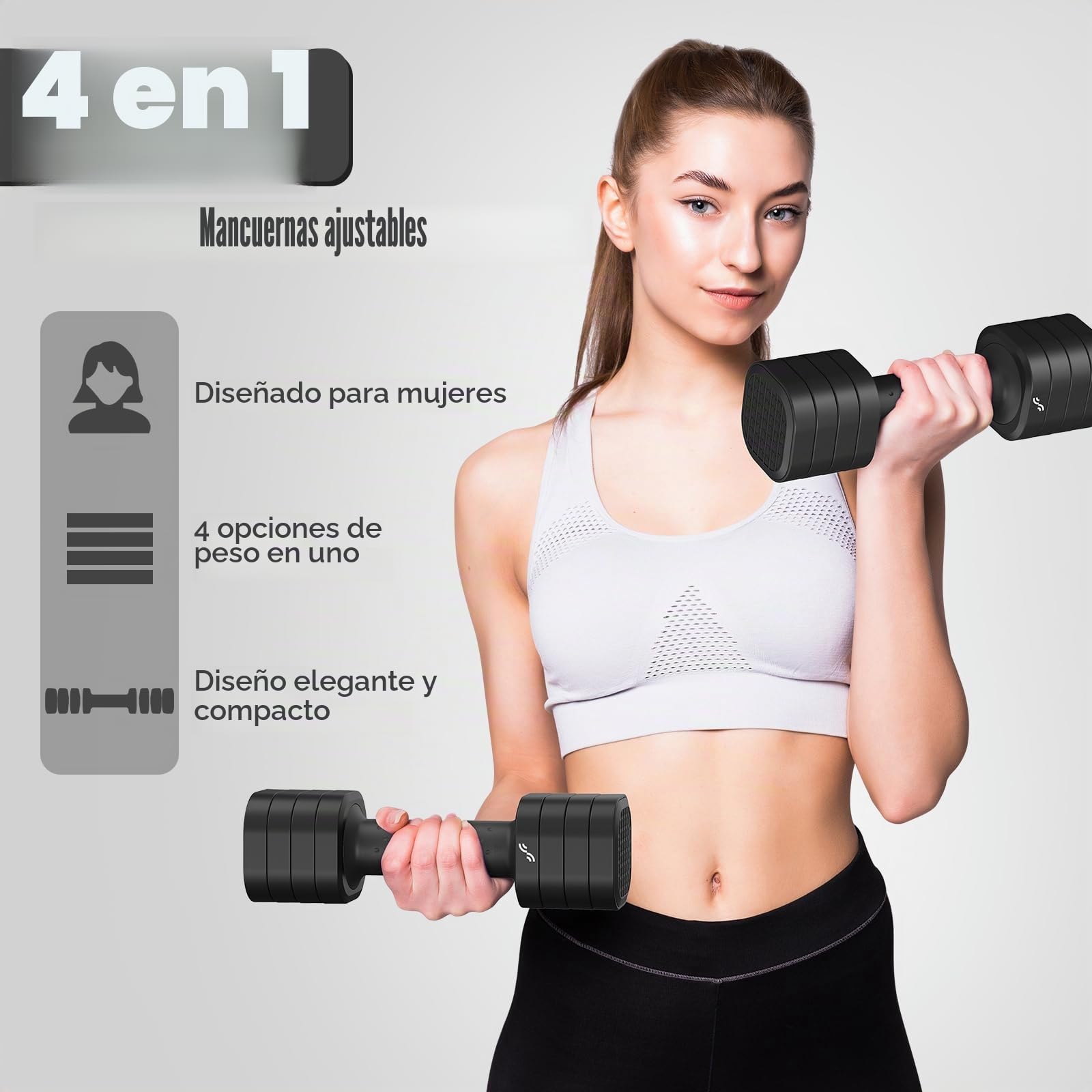 Sportneer Juego de mancuernas para mujer: pesas ajustables de 0,9 a 2,3 kg, 4 en 1, para gimnasio en casa (negro)