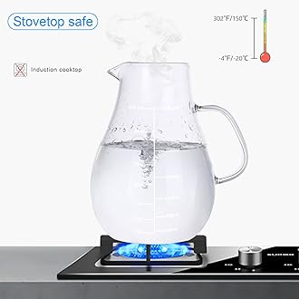 Glass Pitcher, Glass Water Pitcher with Tight Stainless Steel Lid, 108oz/3.2L, Heat Resistant Borosilicate Glass Carafe, Long Handle Cleaning Brush and Mixing Spoon, Temperature Safe