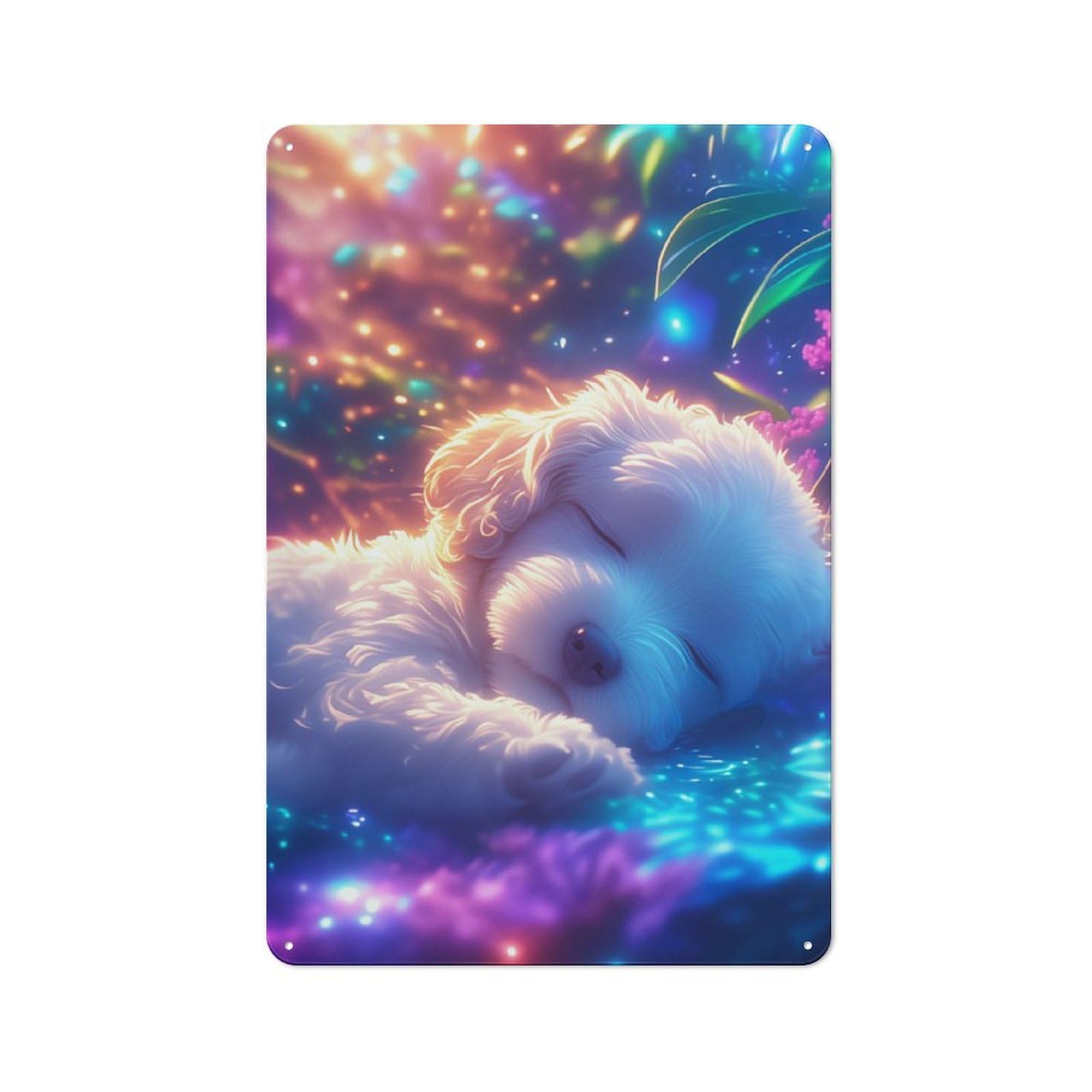 Junmoney Cute Baby Poodle Sleeping Retro Retro Metal Sign 30X20cm Featuring Garage Wall Decor For Garage, Hobby Room, Office Or Man Cave