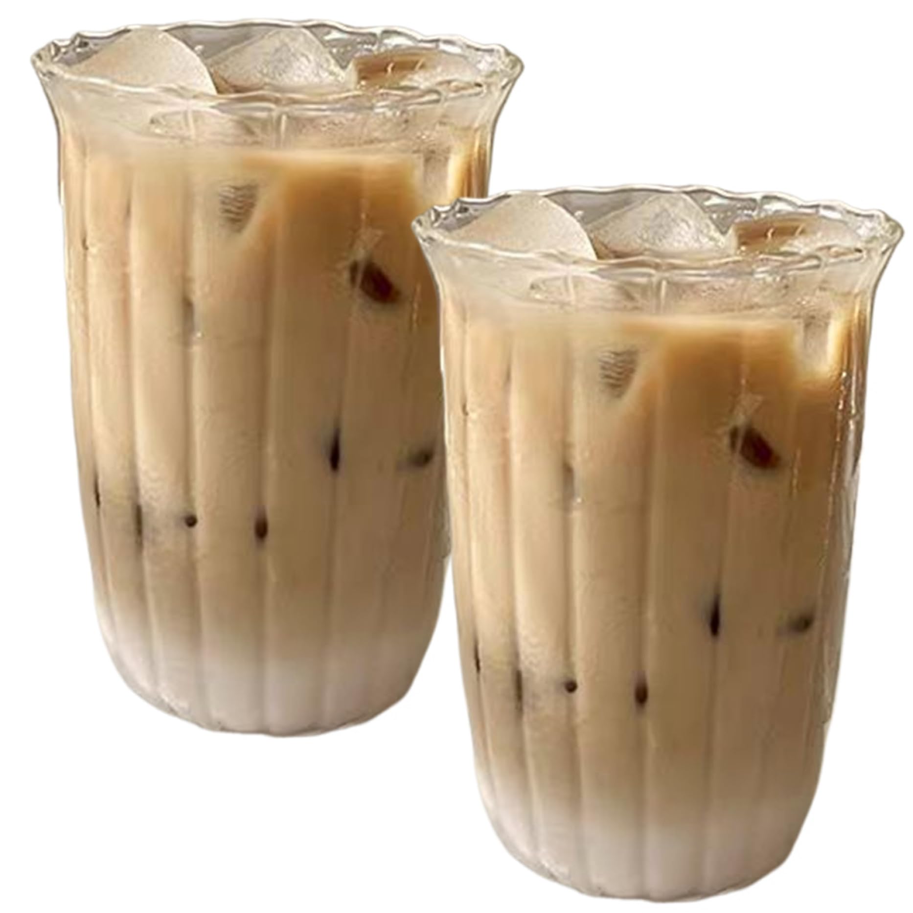 Vasos acanalados de vidrio vintage con forma de onda de 420 ml set de 2 piezas para cafe helado