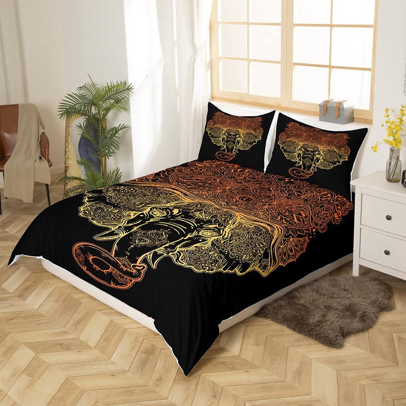 Homemissing Elephant Duvet Cover Boho Exotic Style Bedding Set for Kids Boys Girls 6D Wild Animal Pattern Comforter Cover Ethnic Elephant Print Bedspread Cover 3Pcs Zipper King - Image 3