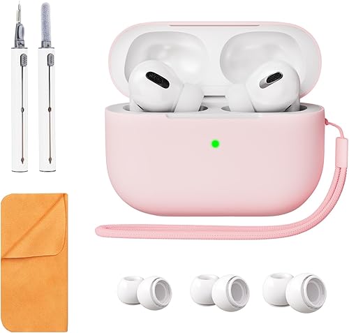 Funda para Airpods Pro de 2 generación, silicona suave, con kit de limpieza y 3 pares de puntas de repuesto para las orejas, LED frontal visible