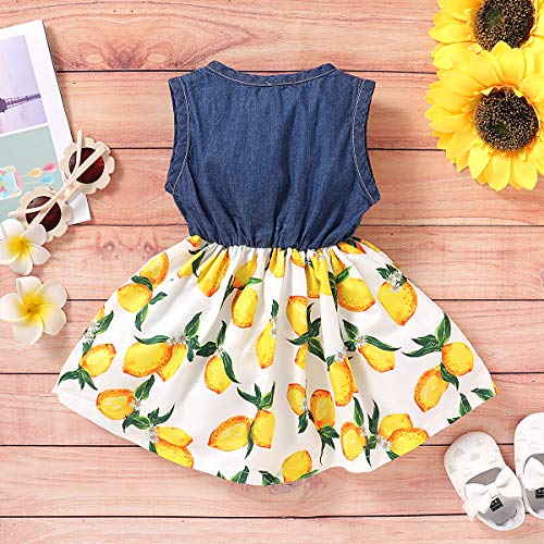 Toddler Girl Summer Clothes Short Sleeve Princess Dresses Baby Denim Flower Girl Tutu Skirt 2/3T (Yellow) #TOP2