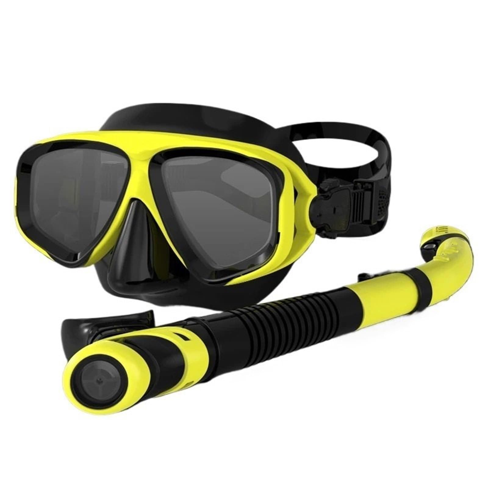 Tauchmasken Tauchmaske, kein Beschlagen, Schnorcheln, Tauchbrille, Dichtung, Tauchmaske aus gehärtetem Glas, Schutzbrille für Männer und Frauen Schnorchelmaske(Black Yellow Set)